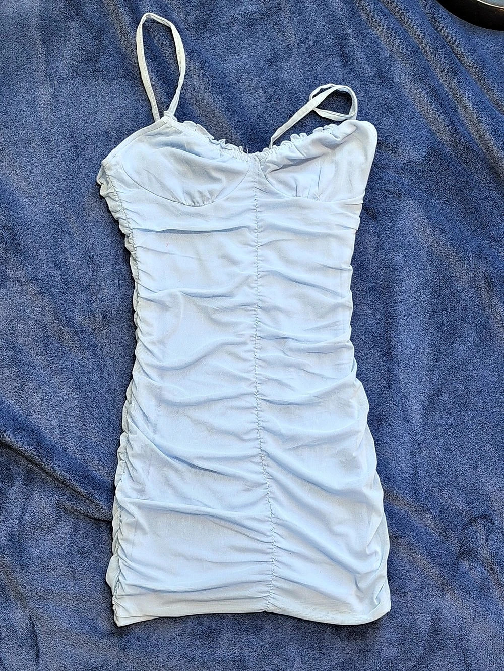 H&M Divided Ruched Bodycon Mini Dress White Small